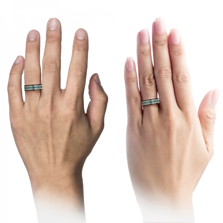 Unique Mens Wedding Ring Beveled Galena Gray Aqua Teal 8mm Wedding Band