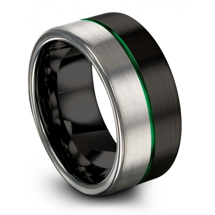 Dark Knight Galena Gray Emerald Zing 10mm Wedding Ring
