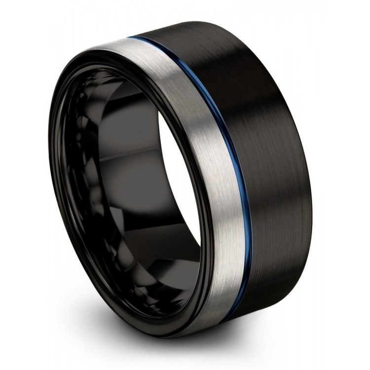 Dark Knight Galena Gray Empire Blue 10mm Black Wedding Ring