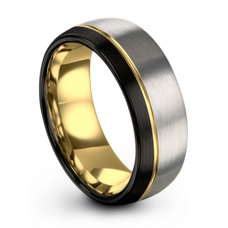 Dark Knight Galena Gray Yellow Gold 8mm Women Wedding Ring