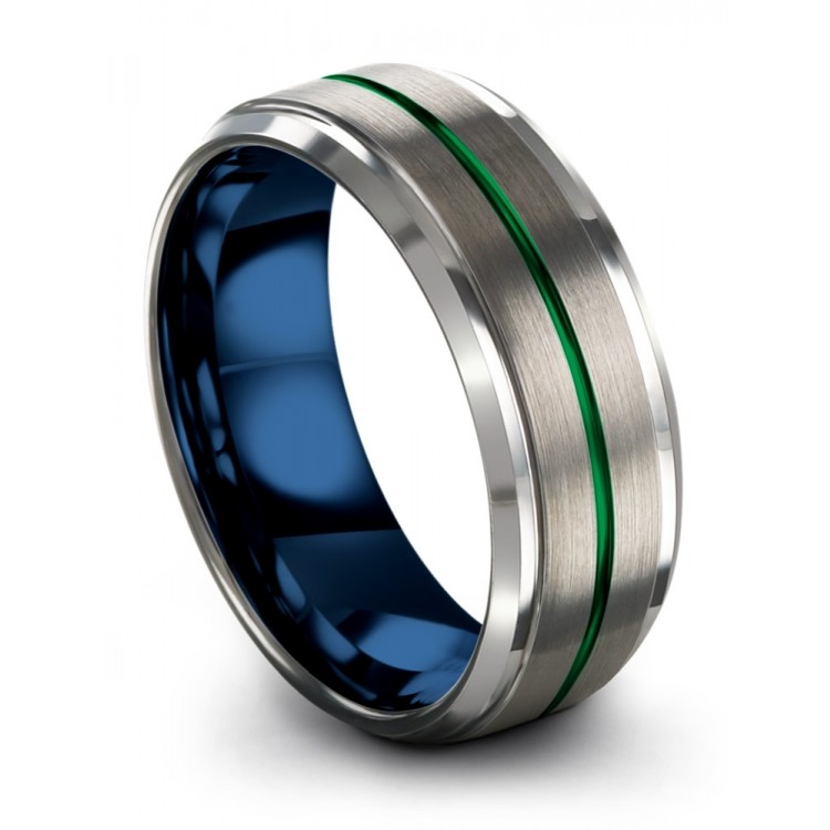 Galena Gray Empire Blue Emerald Zing 8mm Fancy Wedding Ring