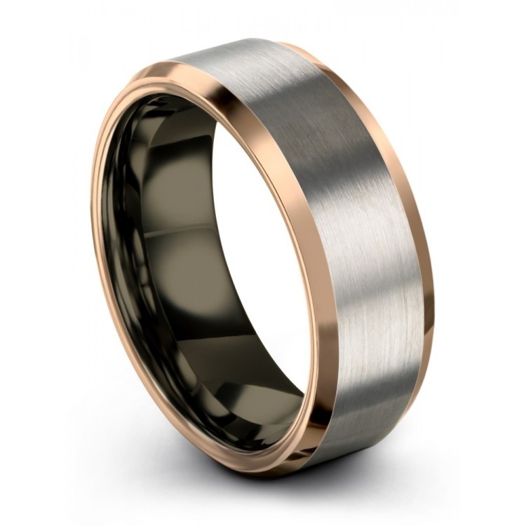 Galena Gray Moonlit Graphite Rose Gold 8mm Wedding Rings