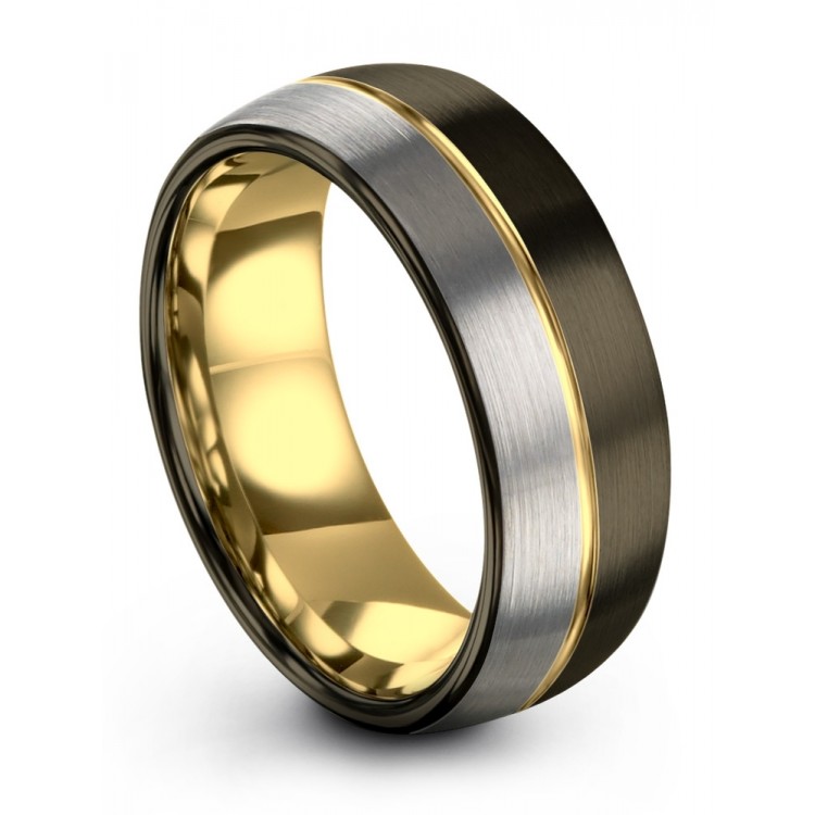 Galena Gray Moonlit Graphite Yellow Gold 8mm Latest Wedding Ring