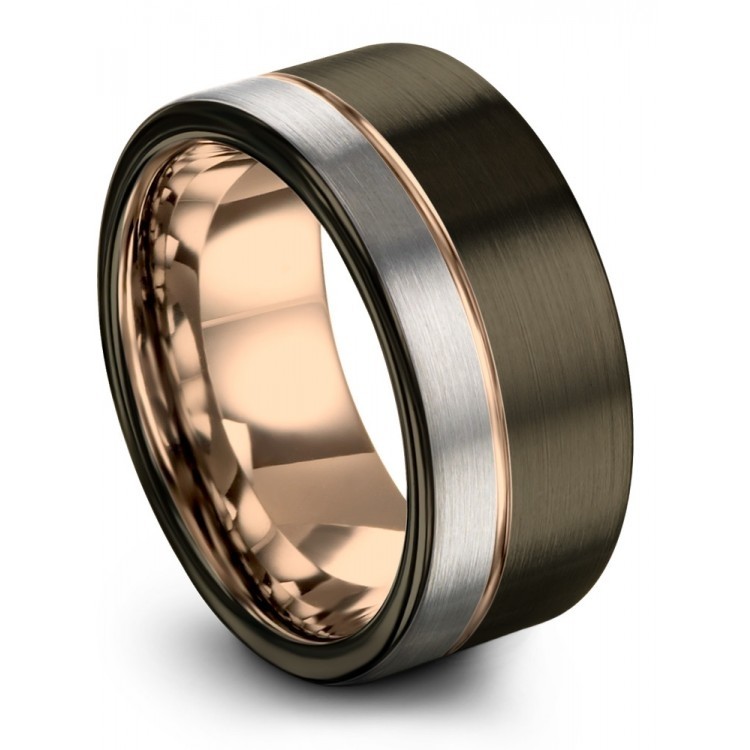 Moonlit Graphite Galena Gray Rose Gold 10mm Wedding Ring