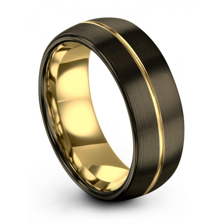 Moonlit Graphite Yellow Gold 8mm Latest Wedding Bands