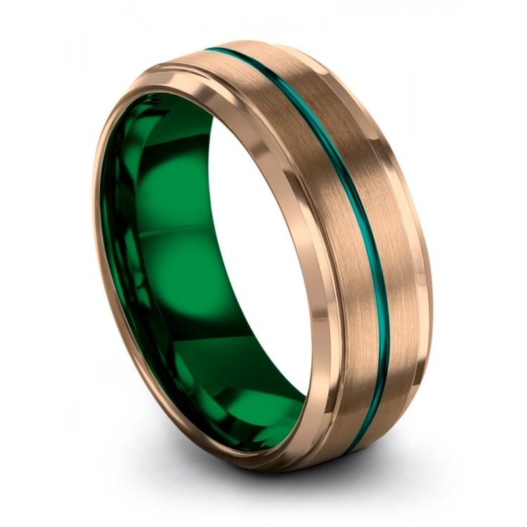 Rose Emerald Zing Gold Aqua Teal 8mm Fancy Women Wedding Ring