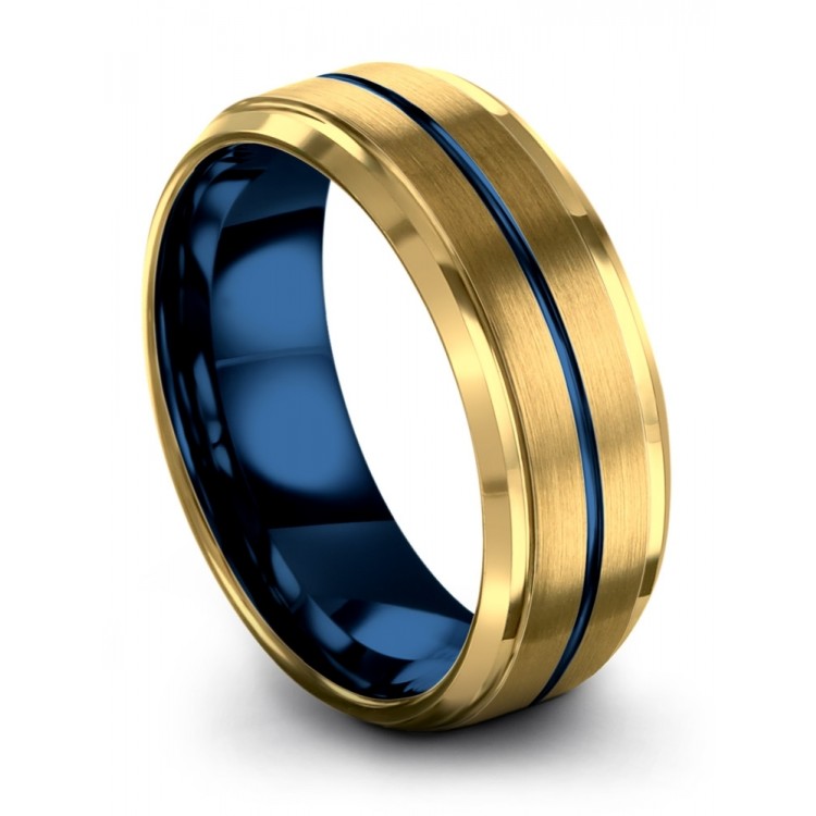 Yellow Gold Empire Blue 8mm Fancy Women Wedding Ring