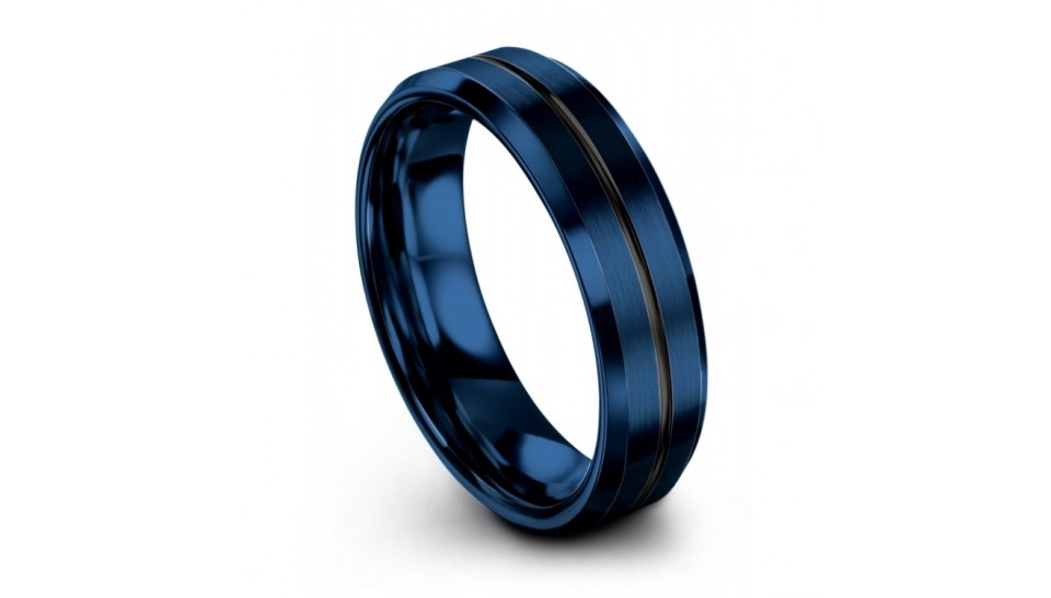 TT 6mm Blue/Black Stripe Stainless Steel Wedding Band Ring Size 6-13 R115 